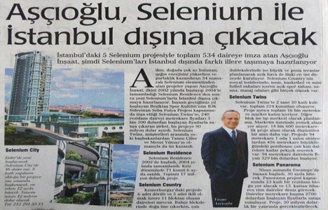 2006 yılında Aşçıoğlu İnşaat, Selenium ile İstanbul dışına çıkacak!