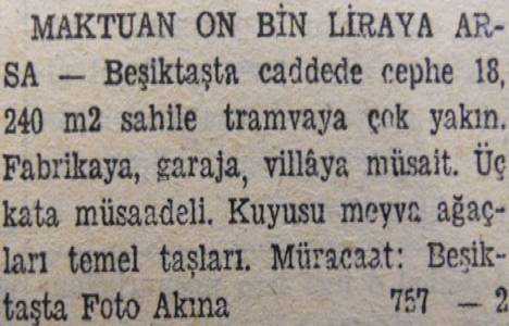 1947 yılında 37 metre rıhtımı olan 1.750 metrekare yalı arsası 10 bin liraya satılacakmış!