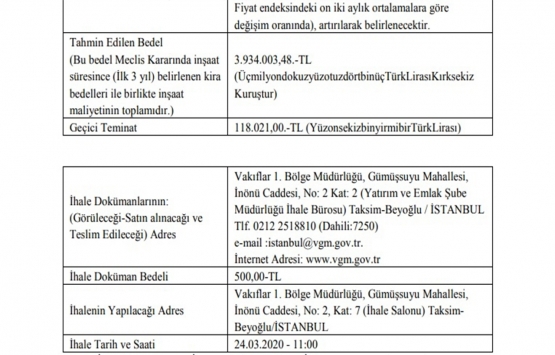 İstanbul da 3.9 milyon TL ye yapım karşılığı kiralama ihalesi!
