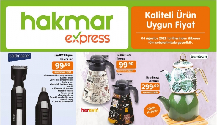 Hakmar Express Perşembe aktüel ürünlerde çılgın fırsat! Hakmar'ın 4 Ağustos 2022 aktüel ürünler kataloğu fiyat listesi