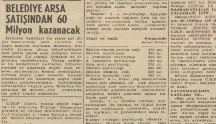 1957'de Vatan Caddesi'nden Aksaray'a kadar tüm arsalar belediye tarafından 60 milyon liraya satılmış!