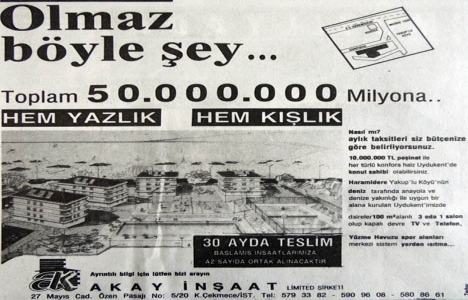 1991 yılında Haramidere de 50 milyon liraya daire!