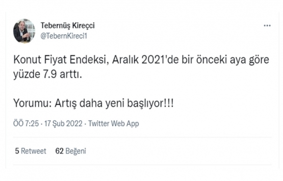 Konut Fiyat Endeksi yüzde 59,6 arttı!