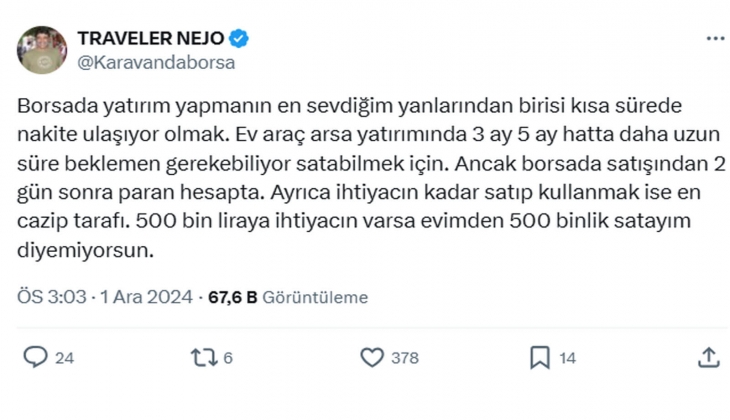 Yatırımcıdan borsa neden kazançlı açıklaması: Borsada ihtiyacın kadar satabilirsin, ama konutta 500 binlik satamıyorsun!