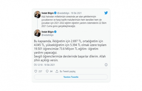 Bakan Vedat Bilgin açıkladı! 19 bin 501 öğrenciye destek verilecek!