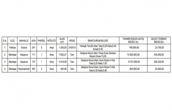 Muğla da 25.8 milyon TL ye satılık 4 gayrimenkul!