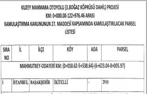 3. Köprü yolu için Başakşehir de kamulaştırılacak parseller!