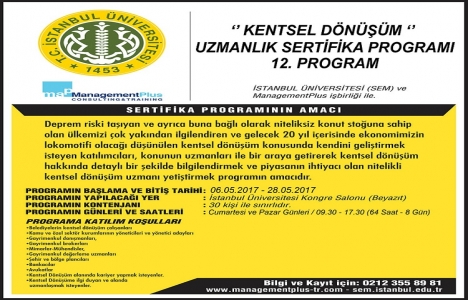 Kentsel Dönüşüm Uzmanlık Sertifika Programı 6 Mayıs ta başlıyor!