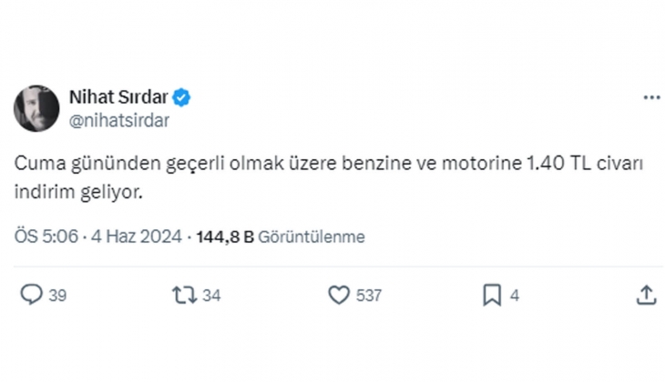Akaryakıtta Haziran ın ikinci indirimi: Cuma günü benzine ve motorine yaklaşık 1.40 TL lik indirim bekleniyor!