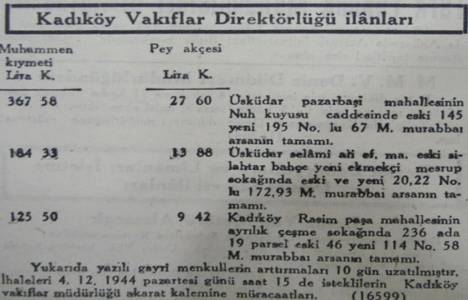 1944 yılında Üsküdar Nuh Kuyusu Caddesi'nde 67 metrekare arsa 367 liraya satılacakmış!