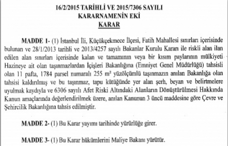 Küçükçekmece Fatih Mahallesi nde riski alan bakanlıkta!