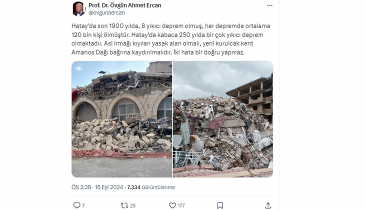 Deprem bilimci Prof. Dr. Övgün Ahmet Ercan dan Hatay uyarısı: Çok yıkıcı depremler oluyor, yeni kent buraya kurulmalı!