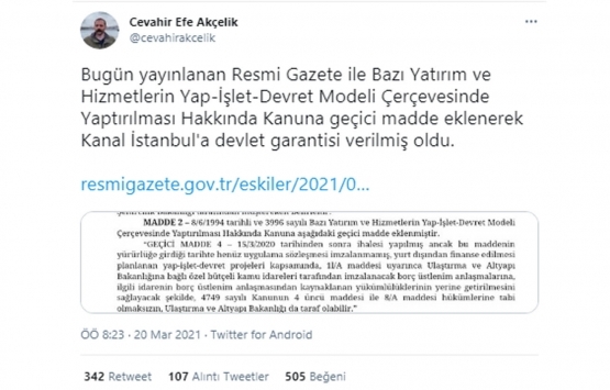 Kanal İstanbul a devlet garantisi verildi!