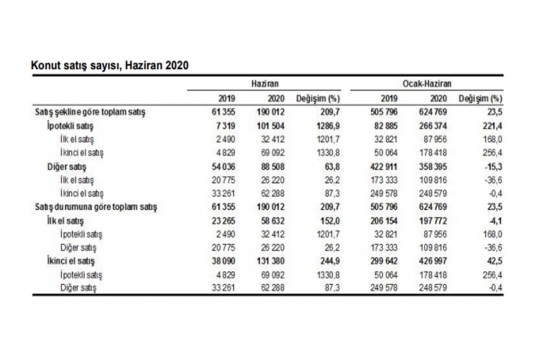 2020 Haziran da 190 bin 12 konut satıldı!