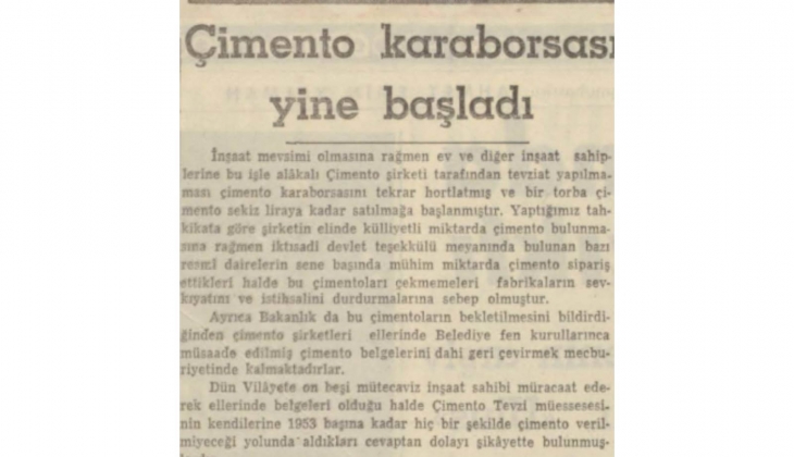 1952 yılında çimento karaborsaya düşmüş!