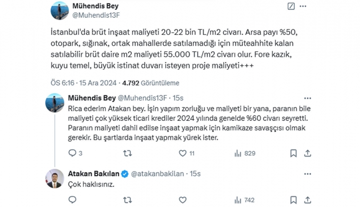 İnşaat Mühendisi konutta arsa payına dikkat çekti: Yüzde 25 arsa payıyla 4.5 milyon TL lik evin fiyatı 3 milyon olurdu!