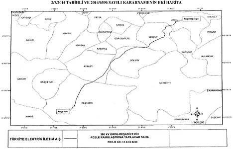 Ordu-Reşadiye Enerji İletim Hattı Projesi için acele kamulaştırma!