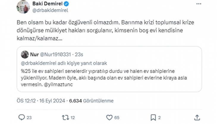 Doç. Dr. Baki Demirel: Barınma sorunu toplumsal krize dönüşürse, mülkiyet hakları sorgulanır!