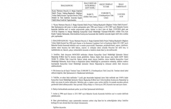 Kuzey Marmara Otoyolu Nakkaş-Başakşehir kesimi ihalesi 21 Mayıs ta!