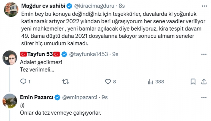 Gazeteci Emin Pazarcı: Bakan Tunç, kira davalarını hızlanması için yeni tedbirler alınacağını söyledi!