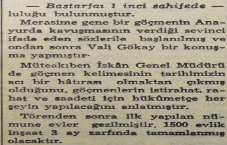 1951 yılında Rami de yapılacak 1.500 göçmen evinin temeli atılmış!