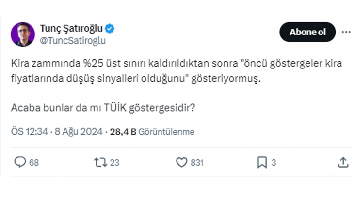 Merkez Bankası kiralarda düşüş sinyalleri olduğunu işaret etti, ünlü ekonomist Bunlar da mı TÜİK göstergesi? dedi!