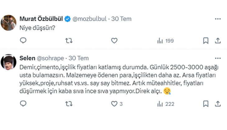 Sosyal medyada konut fiyatları çıkarması: Vatandaşlar Konut fiyatları neden düşmüyor? sorusunu yanıtladı!