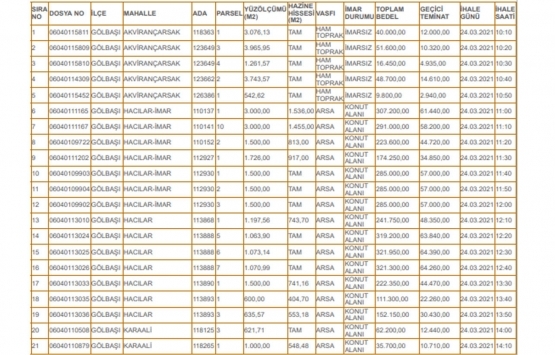 Ankara da 33.5 milyon TL ye satılık 33 gayrimenkul!