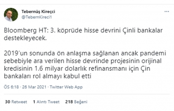 Yavuz Sultan Selim Köprüsü nde hisse devrine Çinli bankalardan destek!