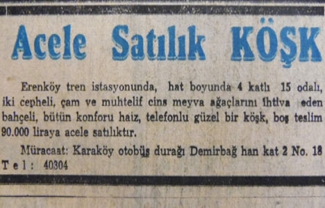 Erenköy'de 15 odalı bir köşk 90 bin liraya satılacakmış!