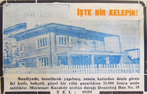 1950 yılında Suadiye de iki katlı bir villa 25 bin liraya satılacakmış!