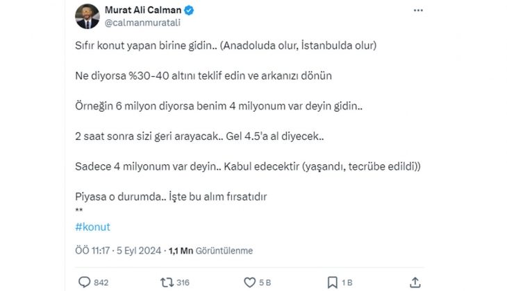 Analistten konutta yüzde 30-40 düşük fiyat teklif edin önerisi geldi: Sosyal medyada yorum yağdı!