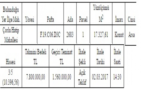 Çorlu Hatip Mahallesi nde 7.8 milyon TL ye satılık arsa!