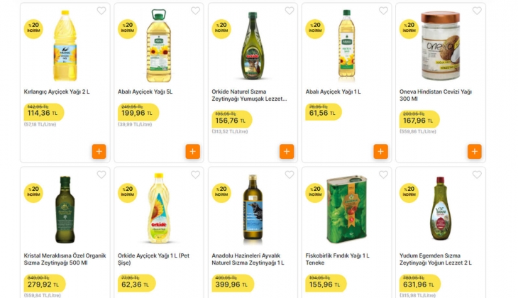 Migros ta 5 litre Orkide ayçiçek yağı 211, 1 litre Komili Naturel sızma zeytinyağı 343 TL! Yüzde 20 lik indirim başladı!