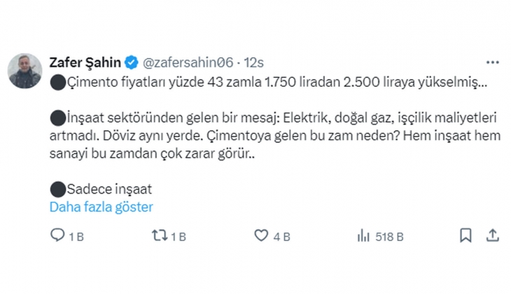 Çimento fiyatlarına yüzde 43 lük dev zam! Hem inşaat sektörüne, hem vatandaşa zarar!