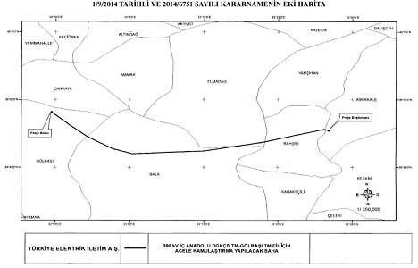 İç Anadolu DGKÇS TM-Gölbaşı TM Enerji İletim Hattı Projesi için kamulaştırma yapılacak!