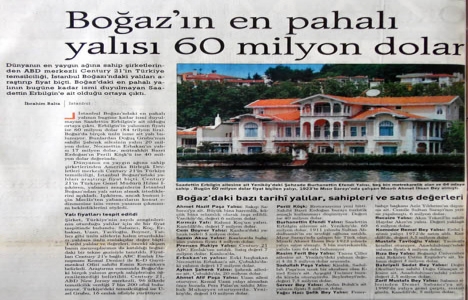 2003 yılında Boğaz ın en pahalı yalısı 60 milyon dolar!