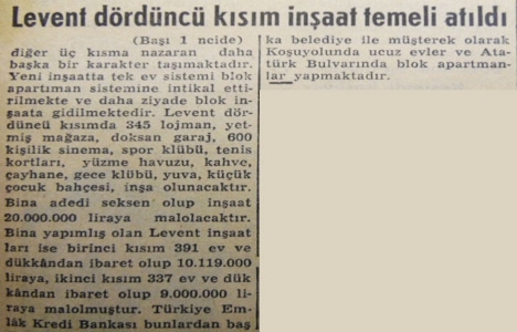 1955 yılında Levent Mahallesi 4 üncü kısım inşaat temeli atılmış!