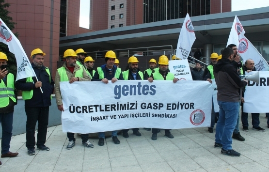 Ücretlerini alamayan işçiler inşaat firması önünde eylem yapıyor!