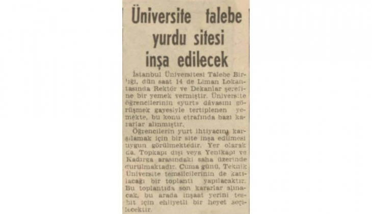 1957 yılında Topkapı veya Yenikapı ya üniversite öğrencilerine yurt sitesi planı!  