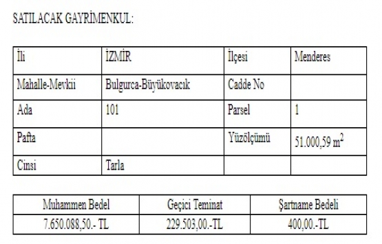 İzmir Menderes te 7.6 milyon TL ye satılık tarla!