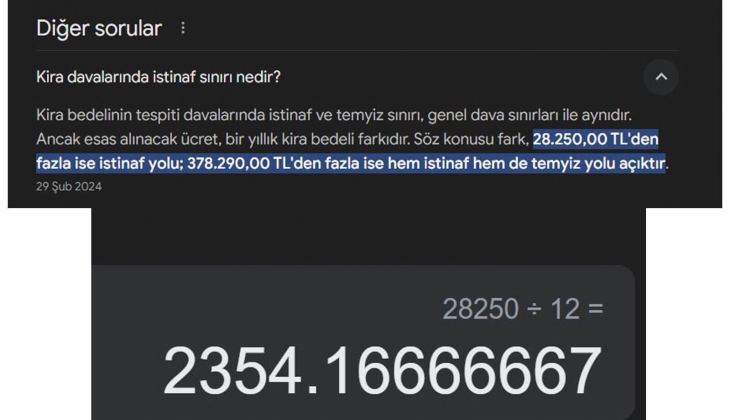 Mağdur ev sahibinden istinaf sınırı tepkisi: TÜİK in kira ortalamasıyla 70.140 TL olması lazım, şu an 28.250 TL!