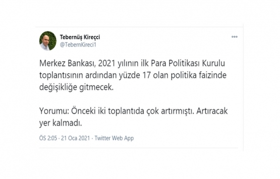 Merkez Bankası, politika faizini yüzde 17 de sabit bıraktı!