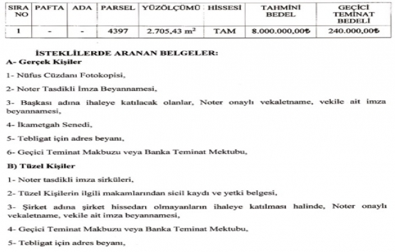 Marmaris Belediyesi nden 8 milyon TL ye satılık arsa!