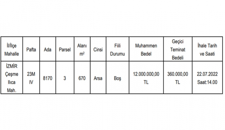 Çeşme Belediyesi Ilıca da arsa satıyor! 