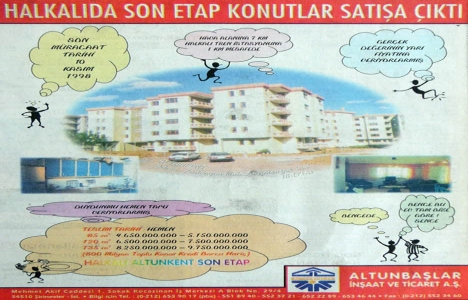 1998 yılında Halkalı Altunkent te 4.650.000.000 liraya daire!