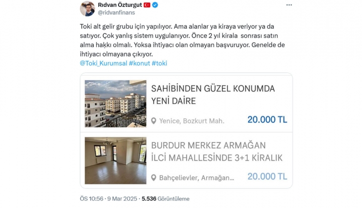 TOKİ konutları için önce 2 yıl kirala, sonra satın al önerisi!