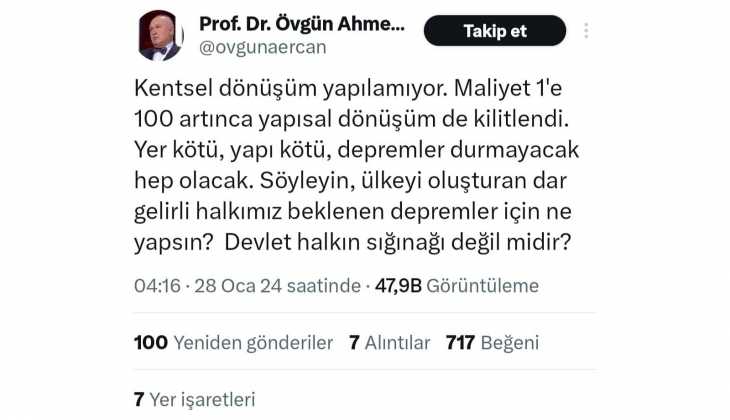 Prof. Dr. Ahmet Ercan: "Yer kötü, yapı kötü, depremler durmayacak"