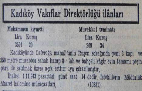1943 yılında Kadıköy Caferağa'da bir ev 3.591 liraya satılacakmış!