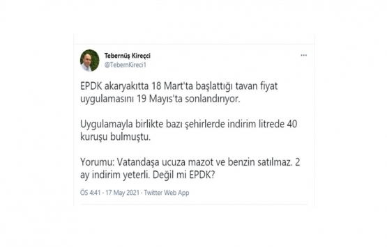 Akaryakıt tavan fiyat uygulamasında sona gelindi!